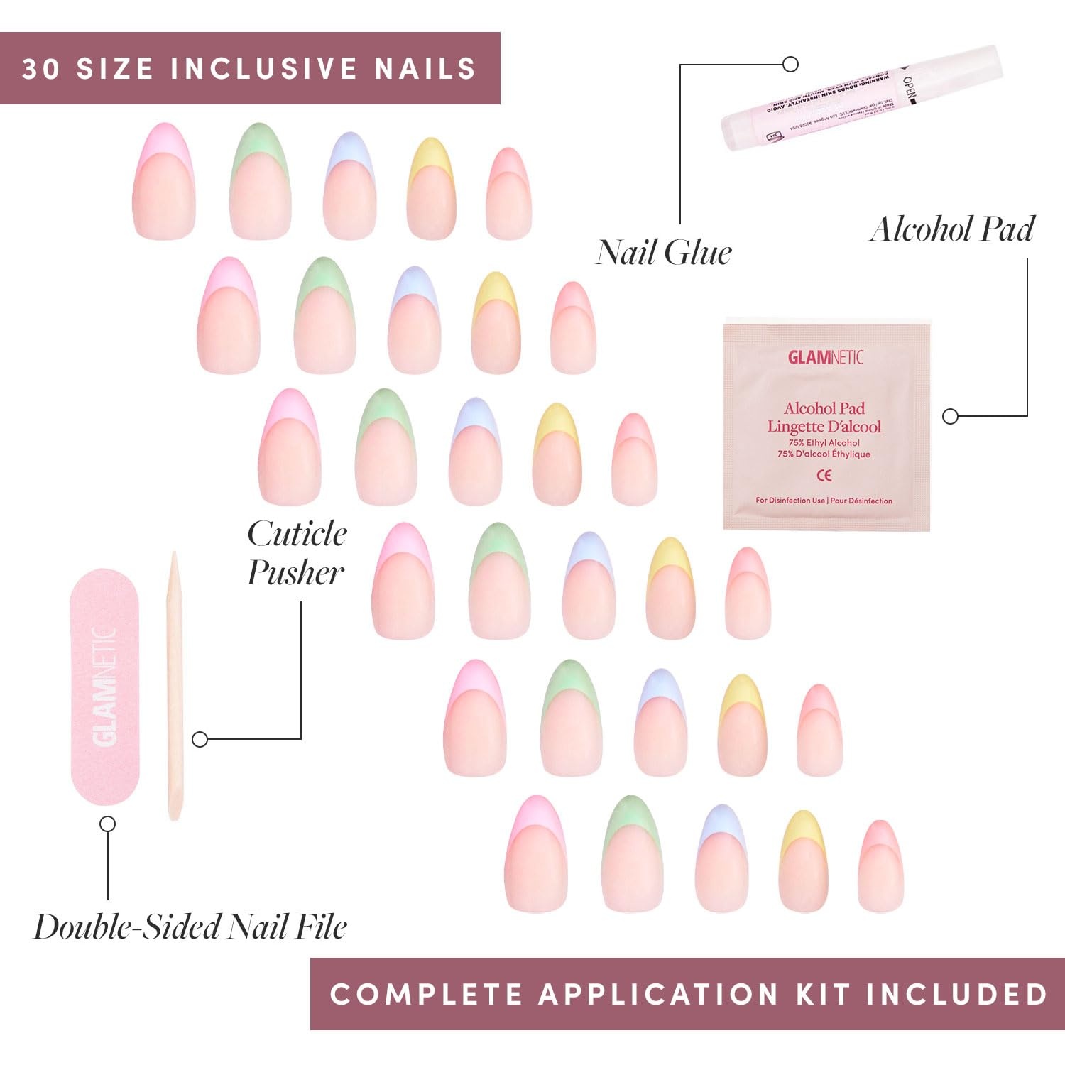 image:imageGlamnetic Press On Nails Short Oval Velvet Fake Nails 30 Pc Full Kit3T Confetti