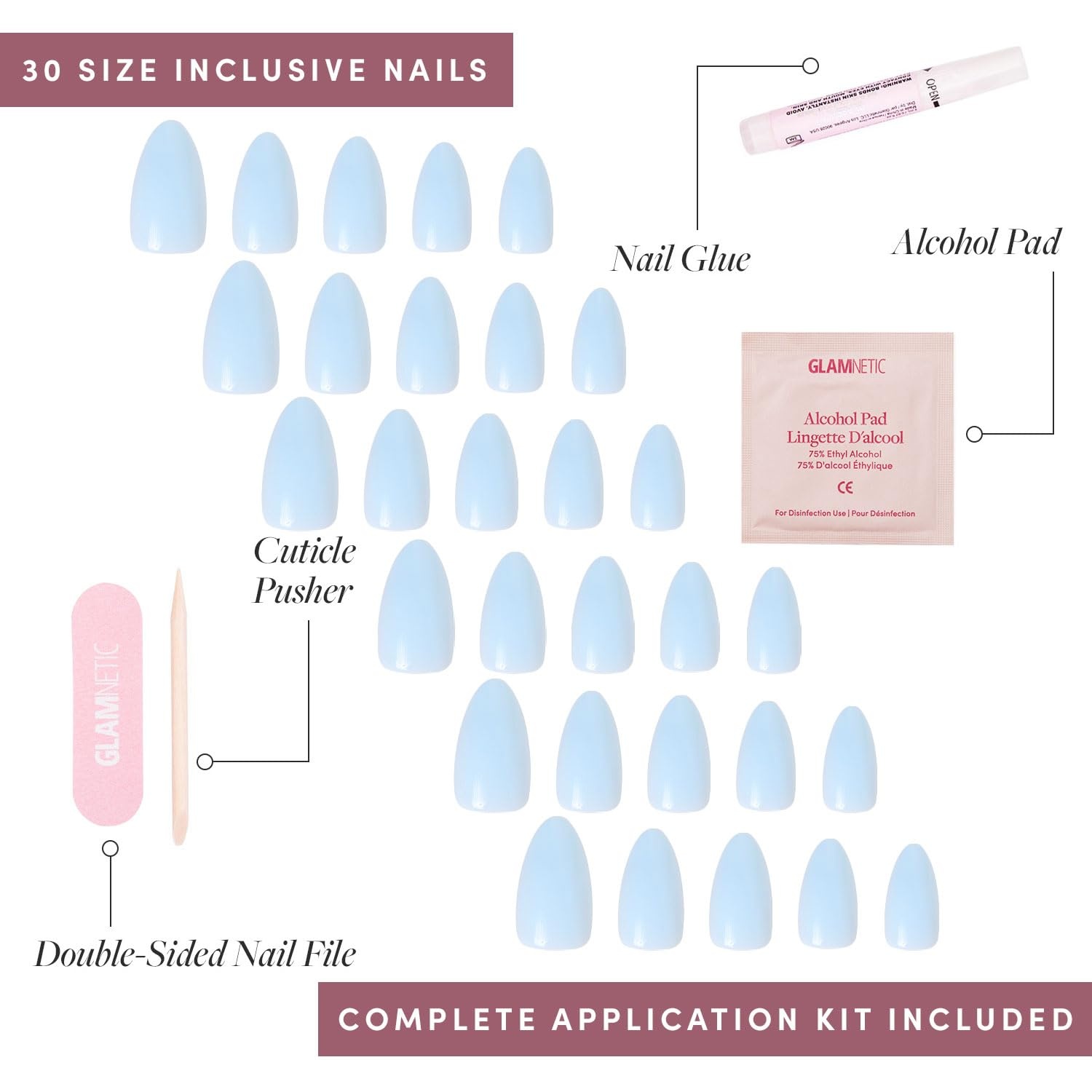 image:imageGlamnetic Press On Nails Short Oval Velvet Fake Nails 30 Pc Full Kit3U Blueberry Milk