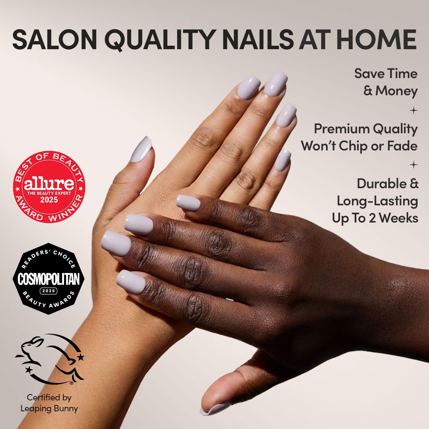 image:imageGlamnetic Press On Nails Short Oval Velvet Fake Nails 30 Pc Full Kit4B Lilac Gray