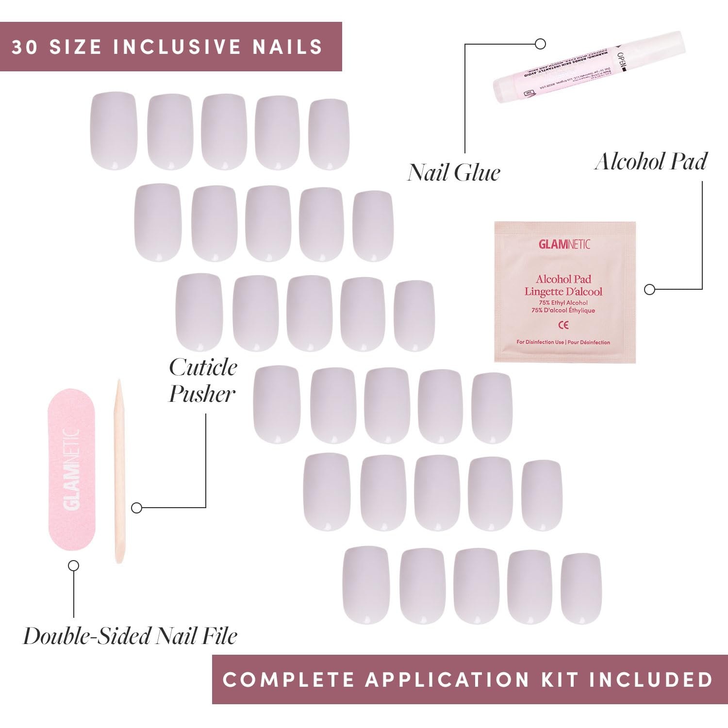 image:imageGlamnetic Press On Nails Short Oval Velvet Fake Nails 30 Pc Full Kit4B Lilac Gray