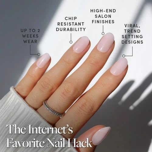 image:imageGlamnetic Press On Nails Short Round Glossy Fake Nails 30 Pc Full Kit1D Pink Blush