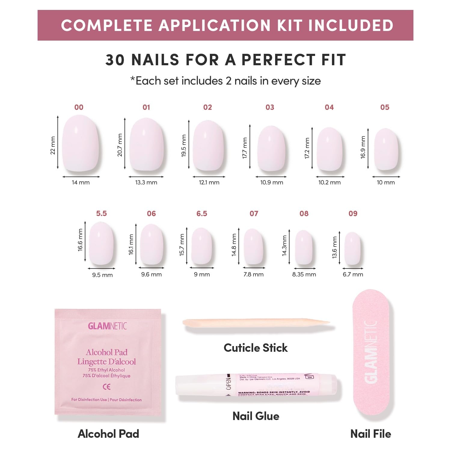 image:imageGlamnetic Press On Nails Short Round Glossy Fake Nails 30 Pc Full Kit1D Pink Blush