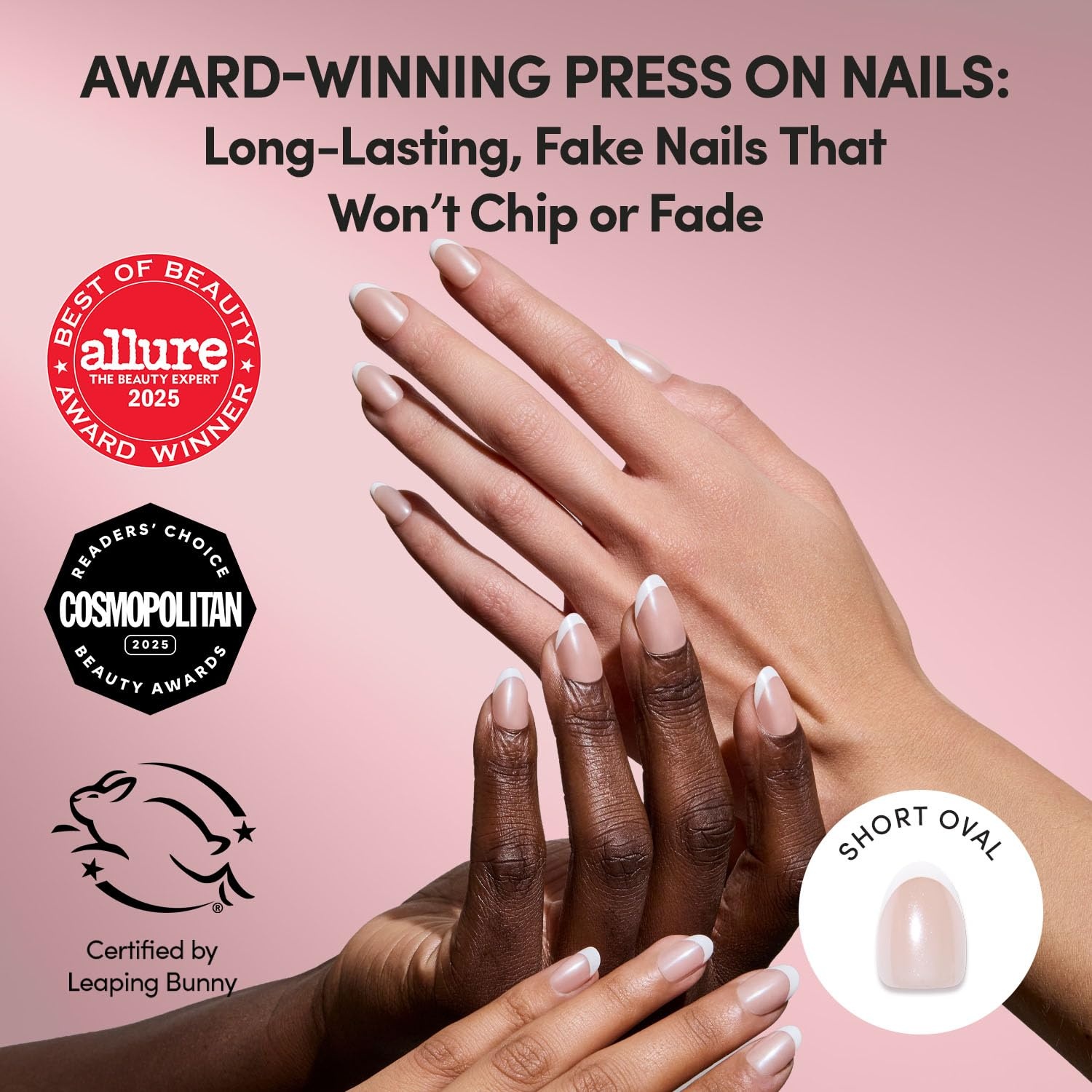 image:imageGlamnetic Press On Nails Short Round Glossy Fake Nails 30 Pc Full Kit2B Pearlfect
