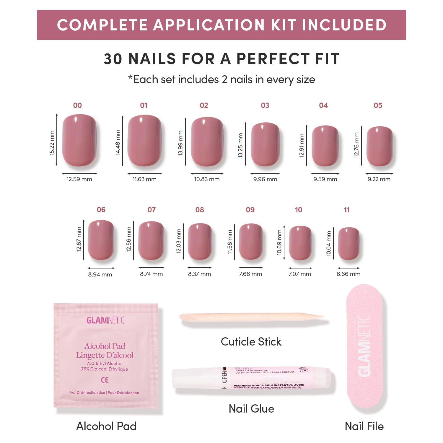 image:imageGlamnetic Press On Nails Short Round Glossy Fake Nails 30 Pc Full Kit3A Mauve Cutie