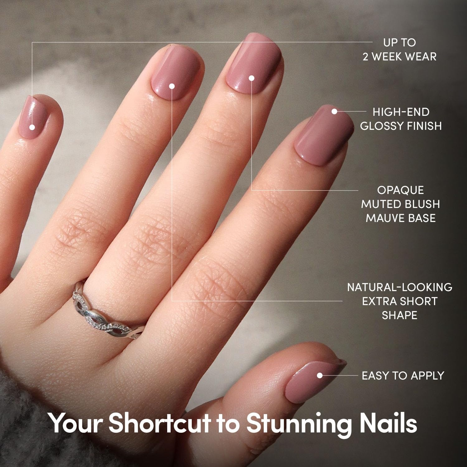 image:imageGlamnetic Press On Nails Short Round Glossy Fake Nails 30 Pc Full Kit3A Mauve Cutie