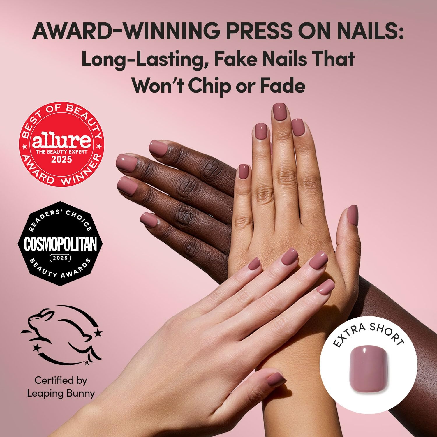 image:imageGlamnetic Press On Nails Short Round Glossy Fake Nails 30 Pc Full Kit3A Mauve Cutie