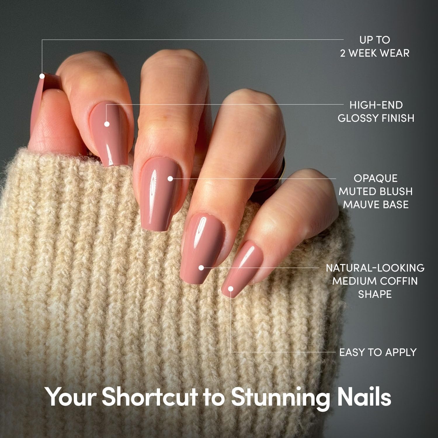 image:imageGlamnetic Press On Nails Short Round Glossy Fake Nails 30 Pc Full Kit3E Mauve Affair