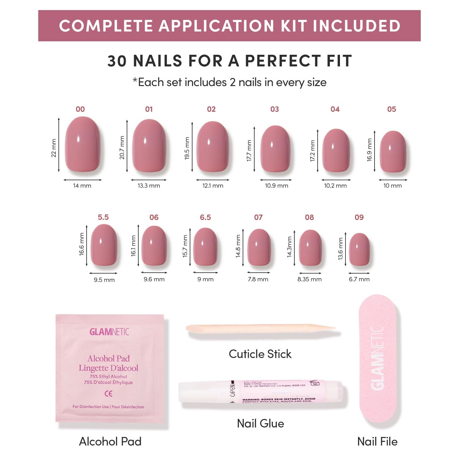 image:imageGlamnetic Press On Nails Short Round Glossy Fake Nails 30 Pc Full Kit3F Mauve Mood
