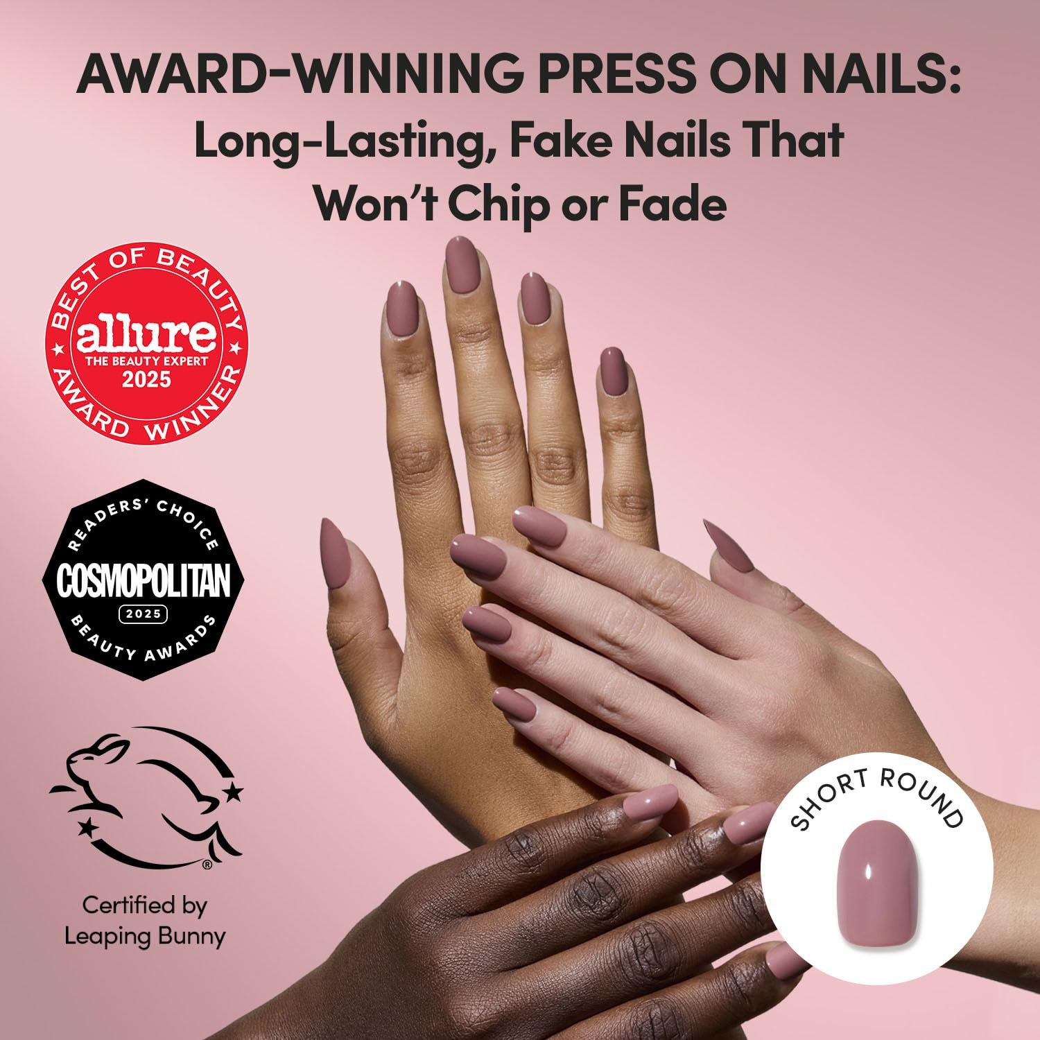 image:imageGlamnetic Press On Nails Short Round Glossy Fake Nails 30 Pc Full Kit3F Mauve Mood