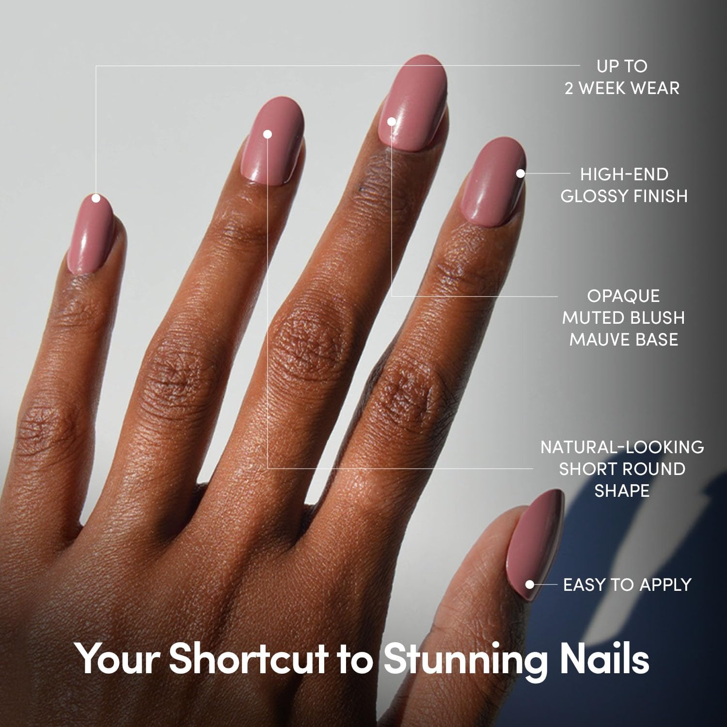 image:imageGlamnetic Press On Nails Short Round Glossy Fake Nails 30 Pc Full Kit3F Mauve Mood