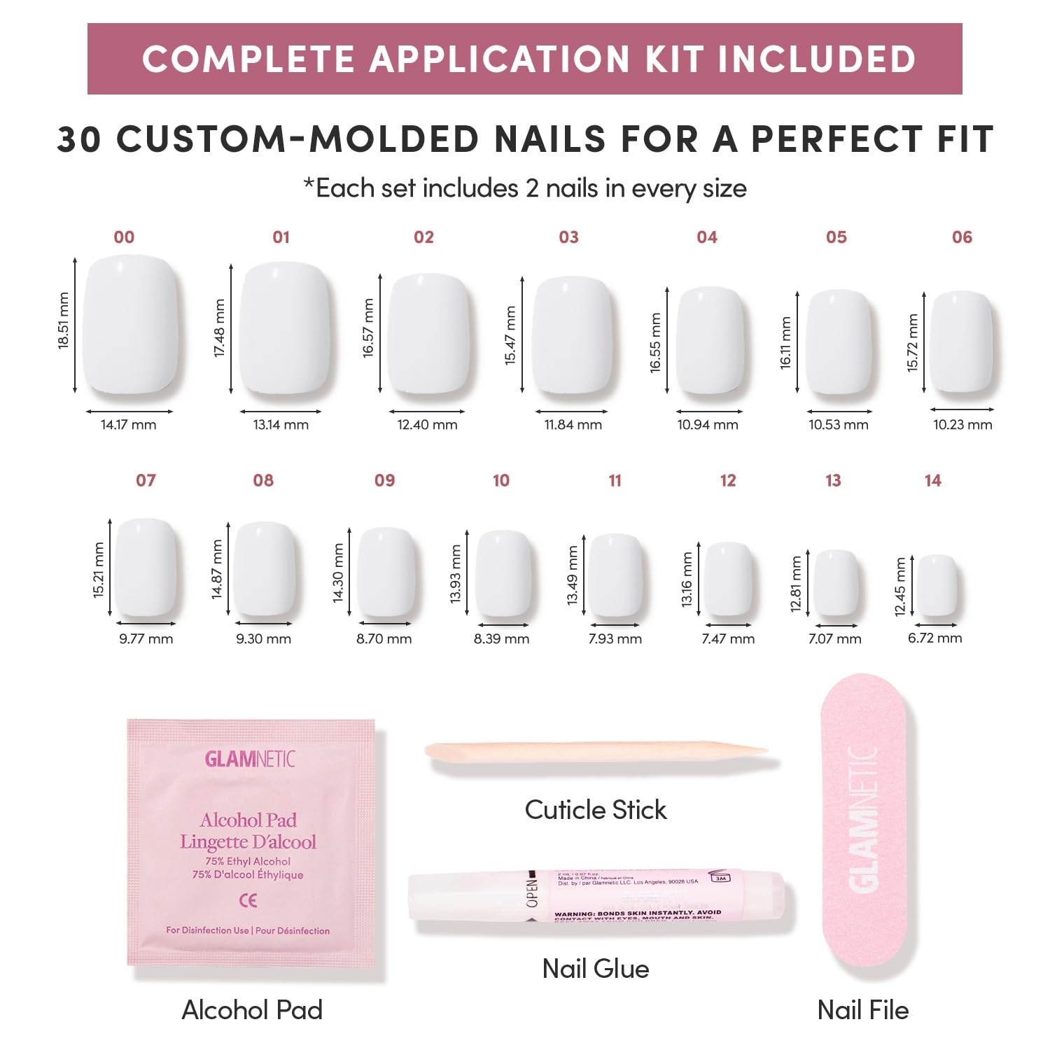 image:imageGlamnetic Press On Nails Short Round Glossy Fake Nails 30 Pc Full Kit4B Clean Cut