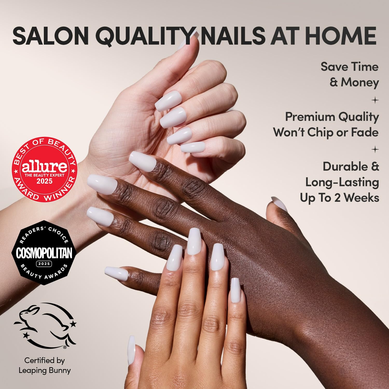 image:imageGlamnetic Press On Nails Short Round Glossy Fake Nails 30 Pc Full Kit4D Oat Milk