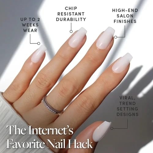 image:imageGlamnetic Press On Nails Short Round Glossy Fake Nails 30 Pc Full Kit4D Oat Milk