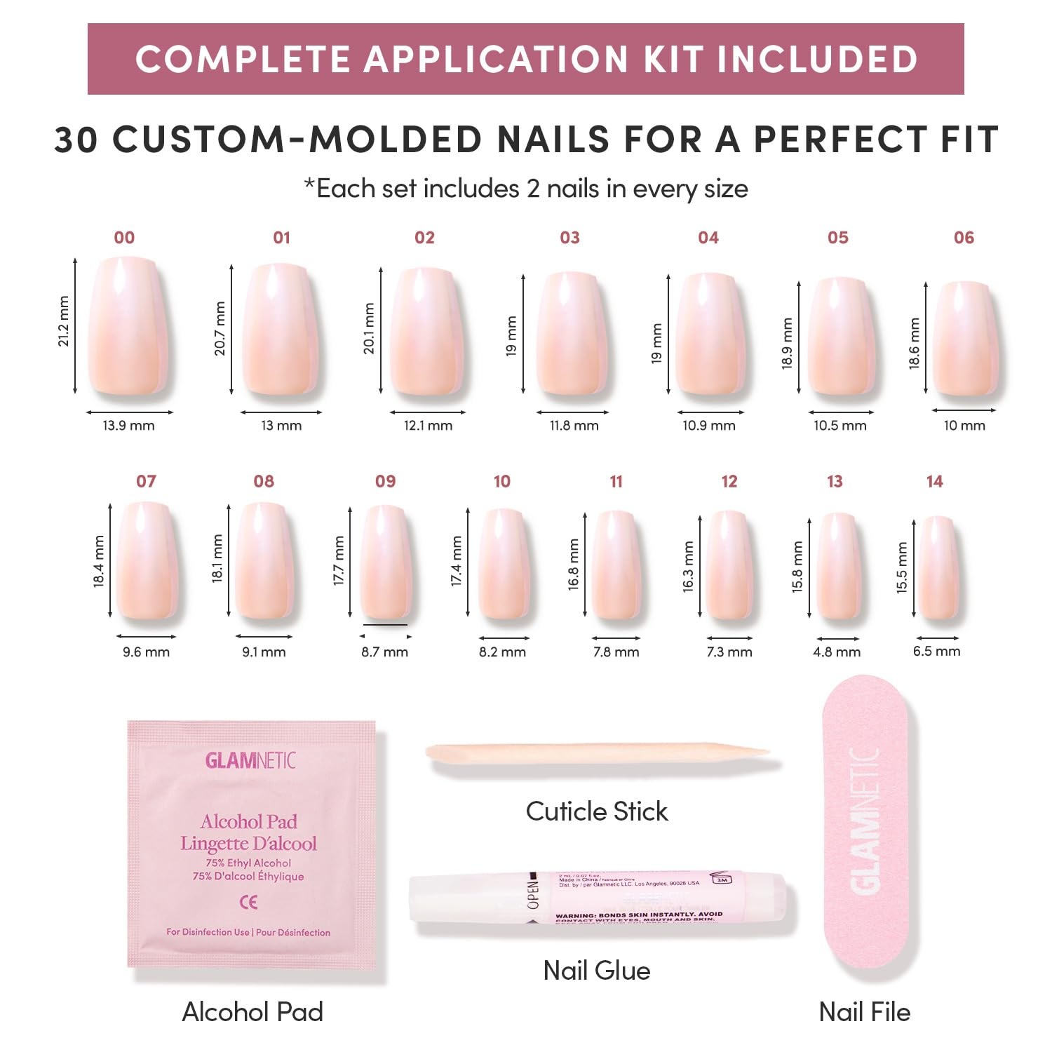 image:imageGlamnetic Press On Nails Short Round Glossy Fake Nails 30 Pc Full Kit6C Delicate Touch