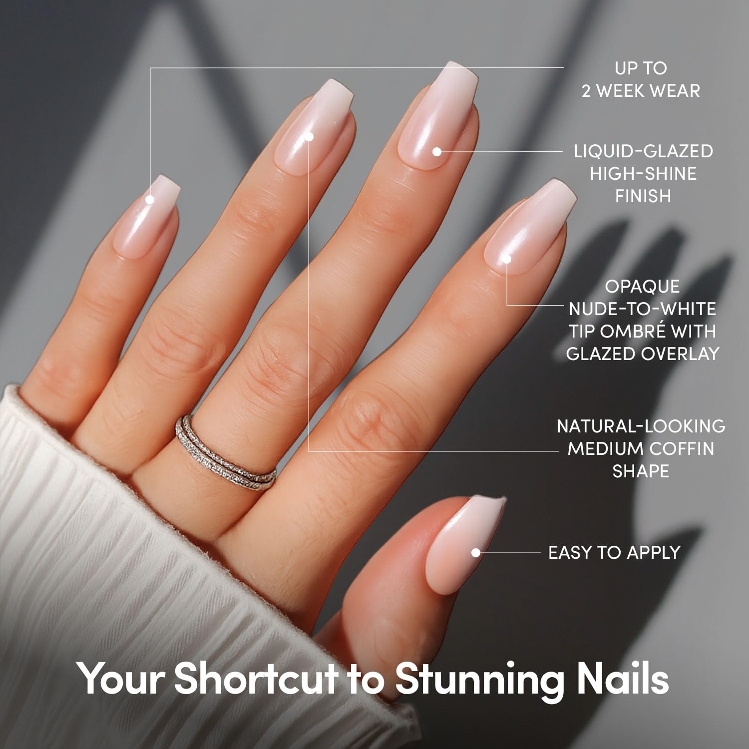 image:imageGlamnetic Press On Nails Short Round Glossy Fake Nails 30 Pc Full Kit6C Delicate Touch