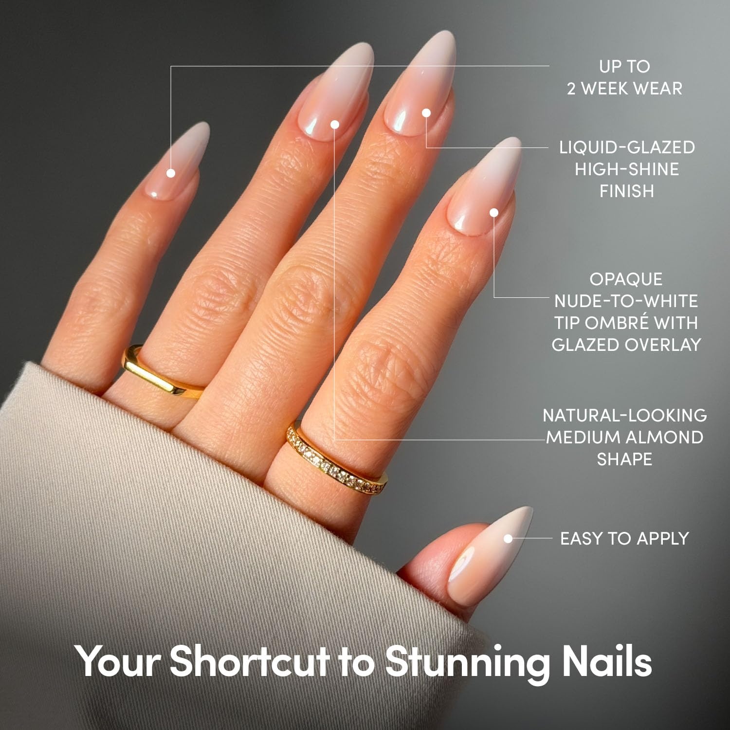image:imageGlamnetic Press On Nails Short Round Glossy Fake Nails 30 Pc Full Kit6D Frosted Chai