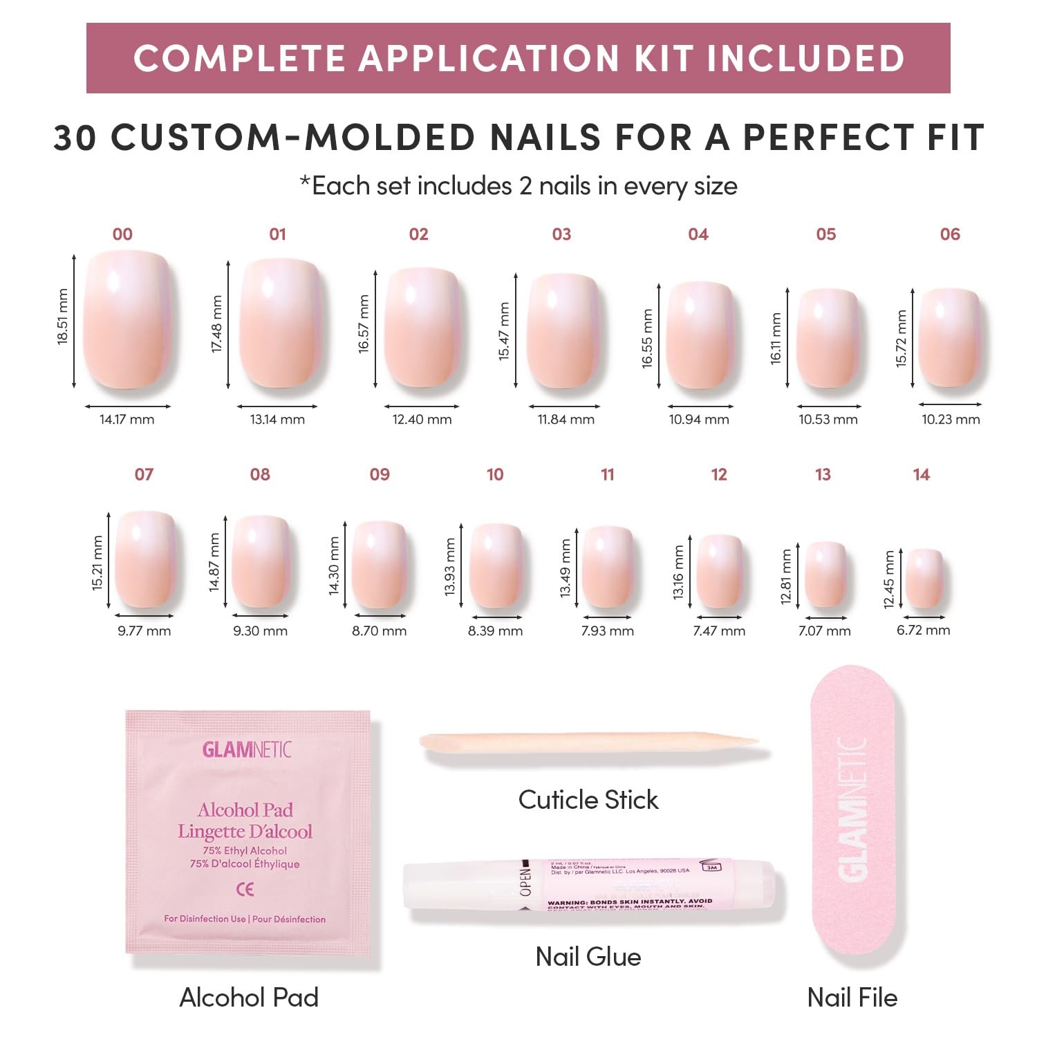 image:imageGlamnetic Press On Nails Short Round Glossy Fake Nails 30 Pc Full Kit6E Sugar Veil