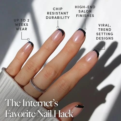 image:imageGlamnetic Press On Nails Short Round Glossy Fake Nails 30 Pc Full Kit7B Squid Ink