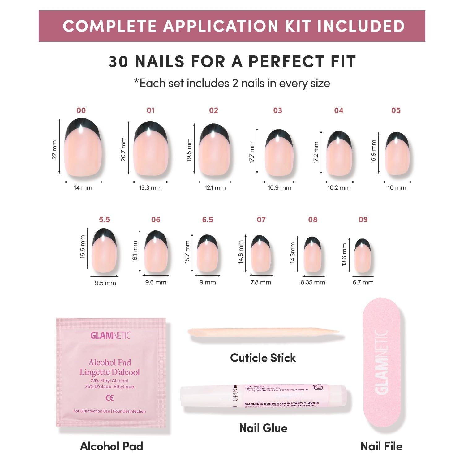 image:imageGlamnetic Press On Nails Short Round Glossy Fake Nails 30 Pc Full Kit7D Onyx Glaze