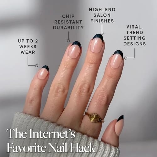 image:imageGlamnetic Press On Nails Short Round Glossy Fake Nails 30 Pc Full Kit7D Onyx Glaze