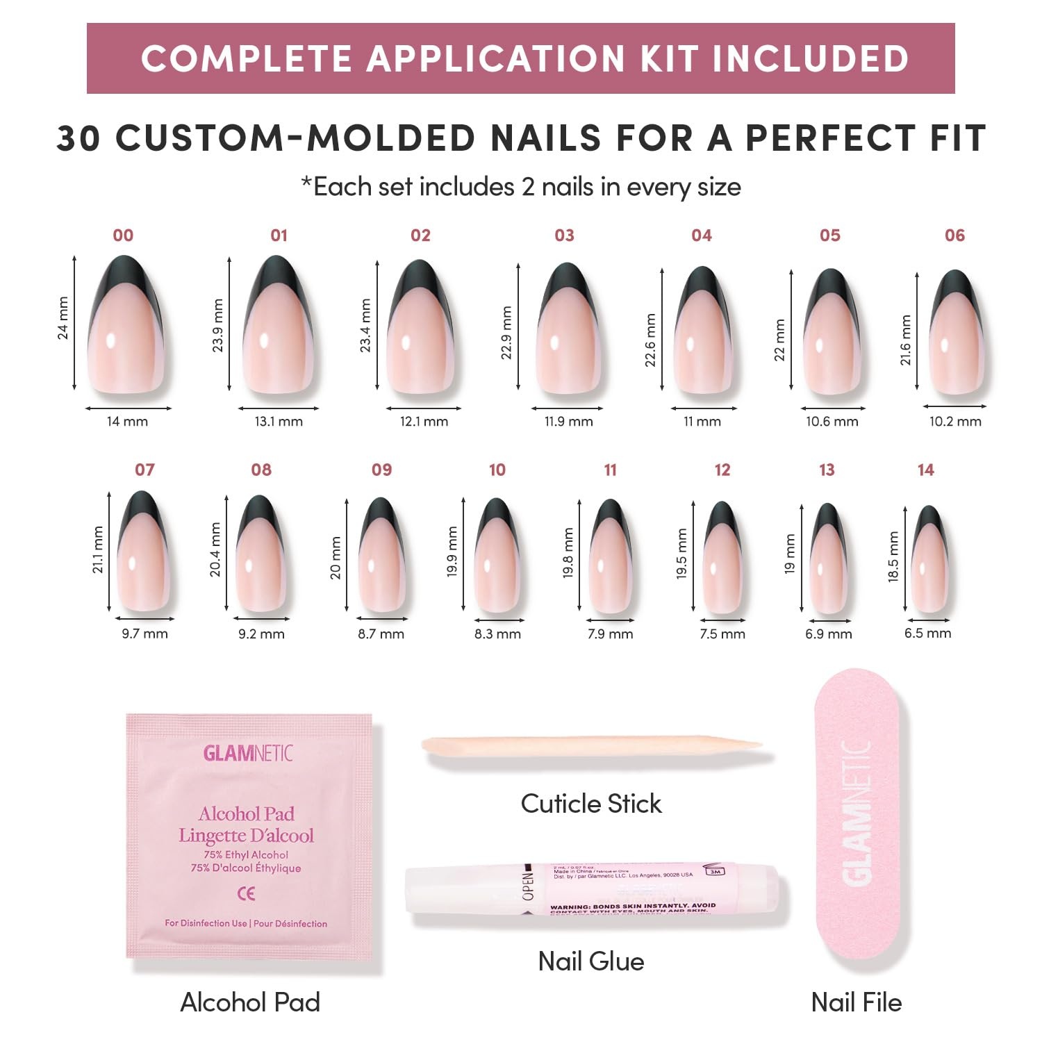 image:imageGlamnetic Press On Nails Short Round Glossy Fake Nails 30 Pc Full Kit7F Black Truffle
