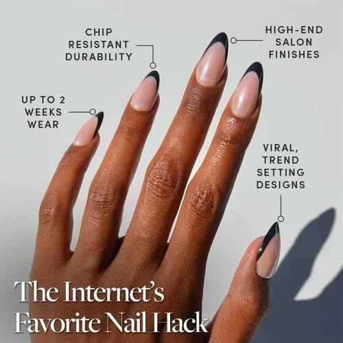 image:imageGlamnetic Press On Nails Short Round Glossy Fake Nails 30 Pc Full Kit7F Black Truffle