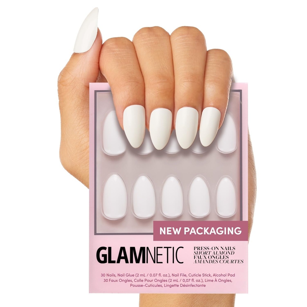 image:imageGlamnetic Press On Nails Medium Square Glossy Fake Nails 30 Pc Full KitAngel White Solid