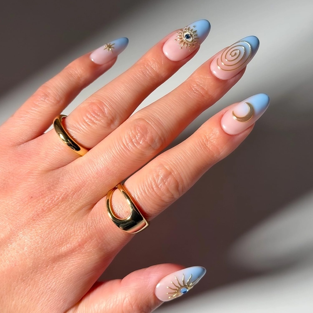 image:imageGlamnetic Press On Nails  Short Almond Glossy Fake Nails 30 Pc Full Kit2B  Spirited Sky