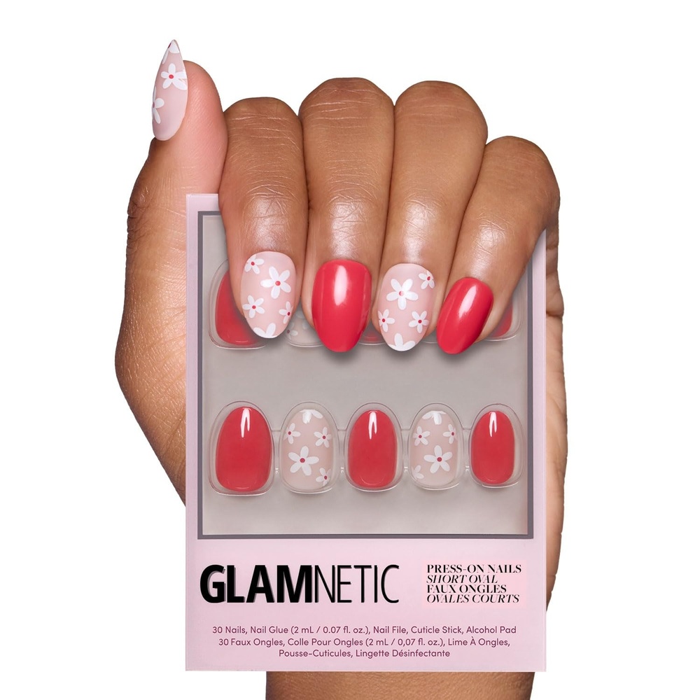 image:imageGlamnetic Press On Nails Short Almond Glossy Fake Nails 30 Pc Full Kit2I Red Blossom