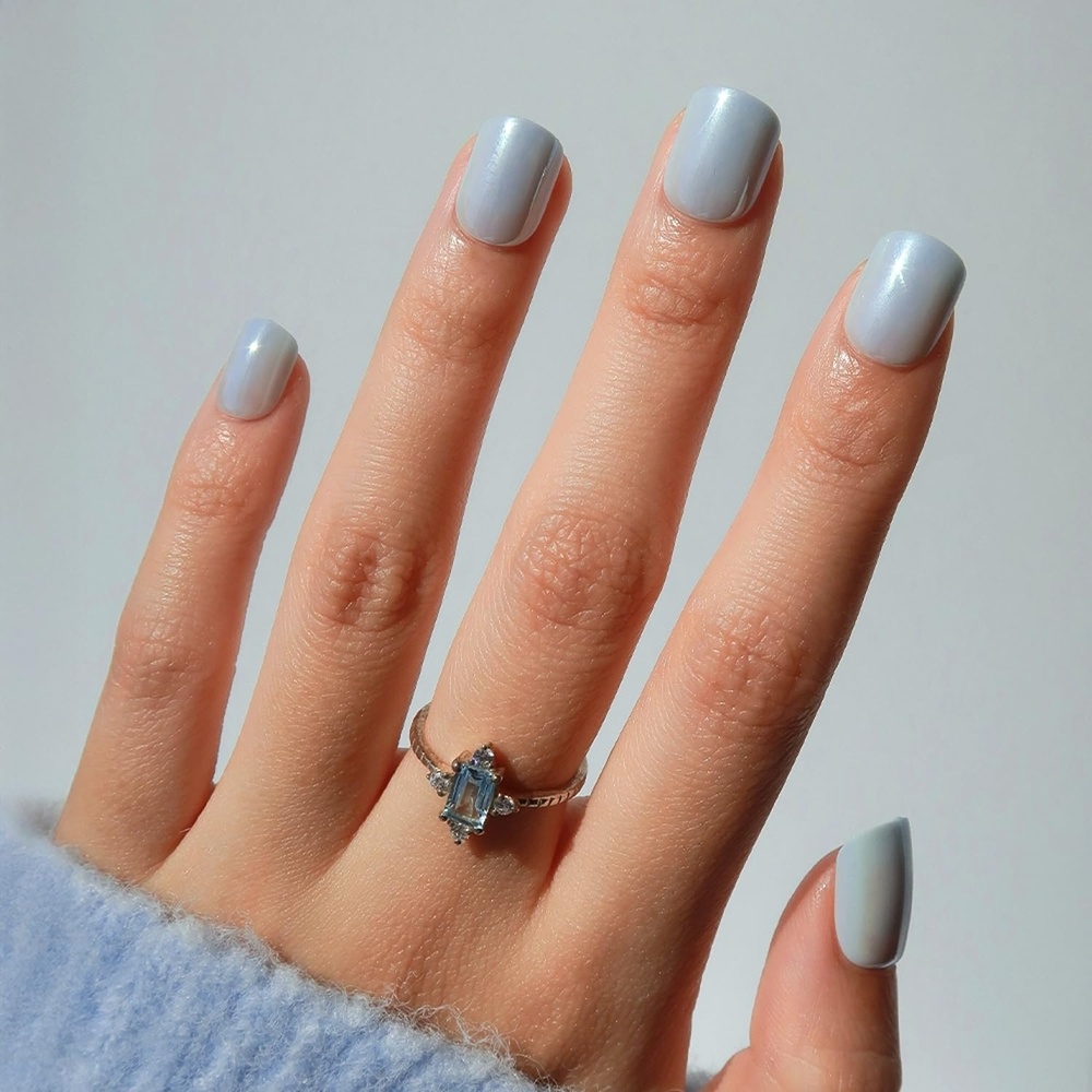 image:imageGlamnetic Press On Nails Short Almond Glossy Fake Nails 30 Pc Full Kit5C Clear Skies