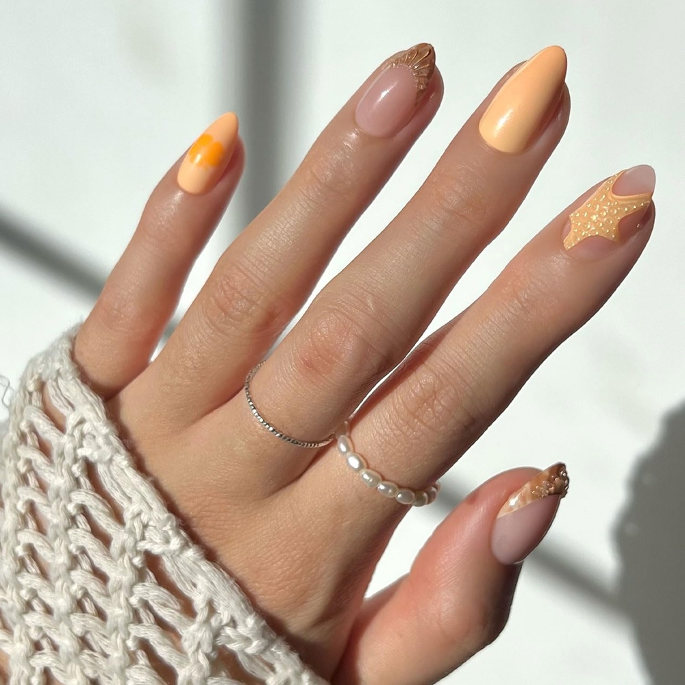 image:imageGlamnetic Press On Nails Short Almond Glossy Fake Nails 30 Pc Full Kit5C Sunny Shores