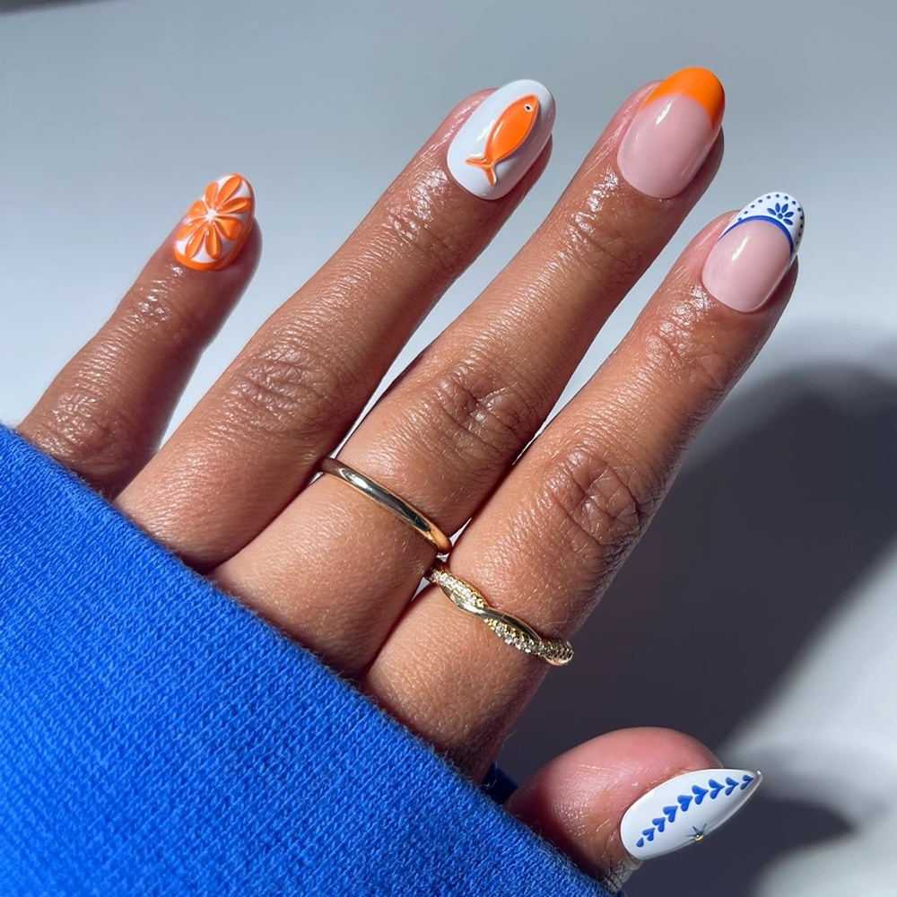 image:imageGlamnetic Press On Nails  Short Almond Glossy Fake Nails 30 Pc Full KitCitrus Coast