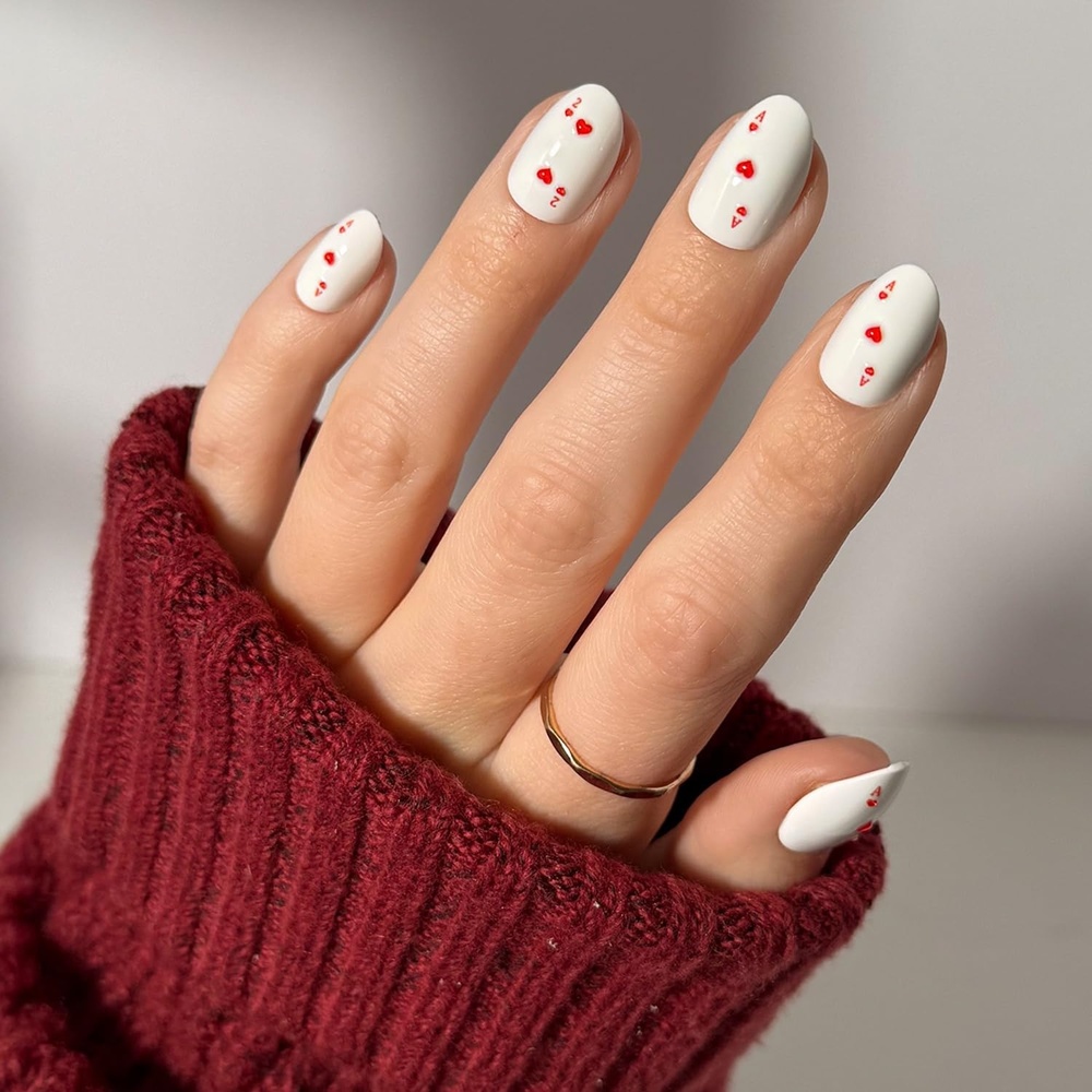 image:imageGlamnetic Press On Nails Short Almond Matte Fake Nails 30 Pc Full Kit2B Ace Of Hearts