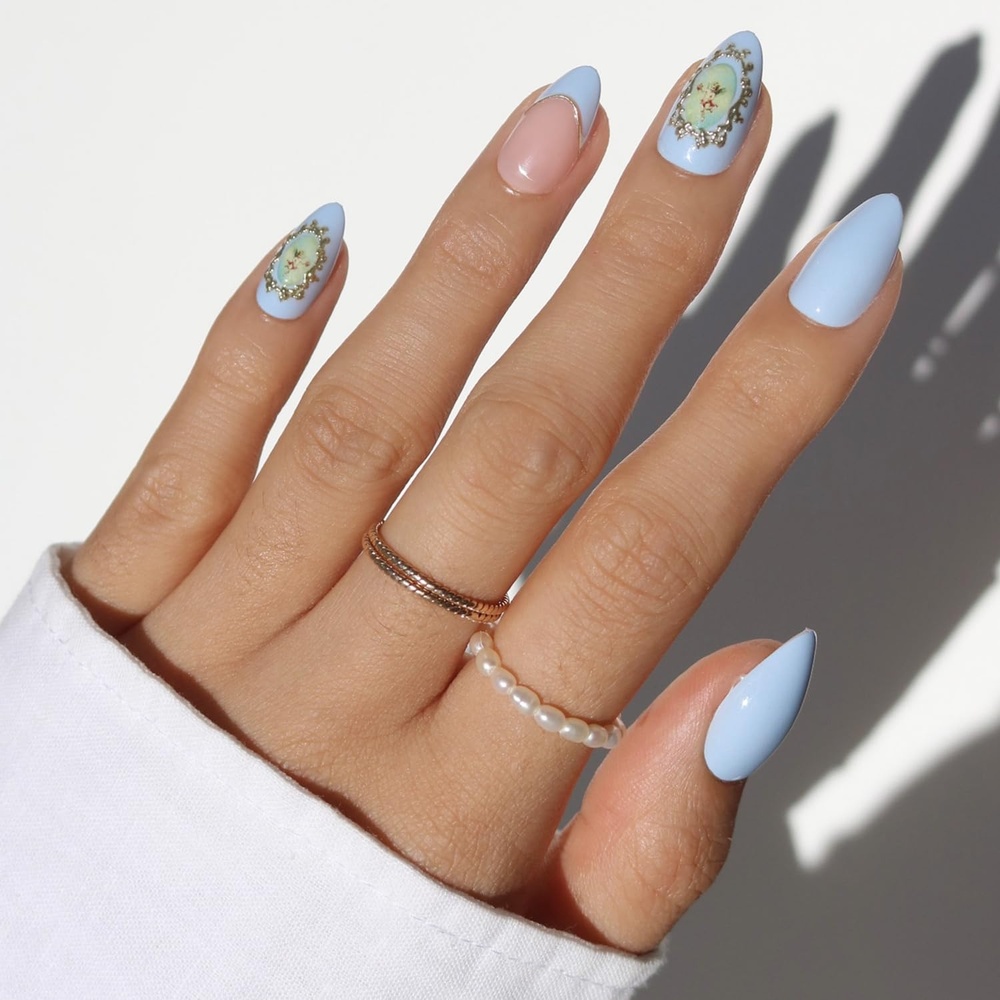 image:imageGlamnetic Press On Nails Short Almond Matte Fake Nails 30 Pc Full Kit4A Angel In Blue