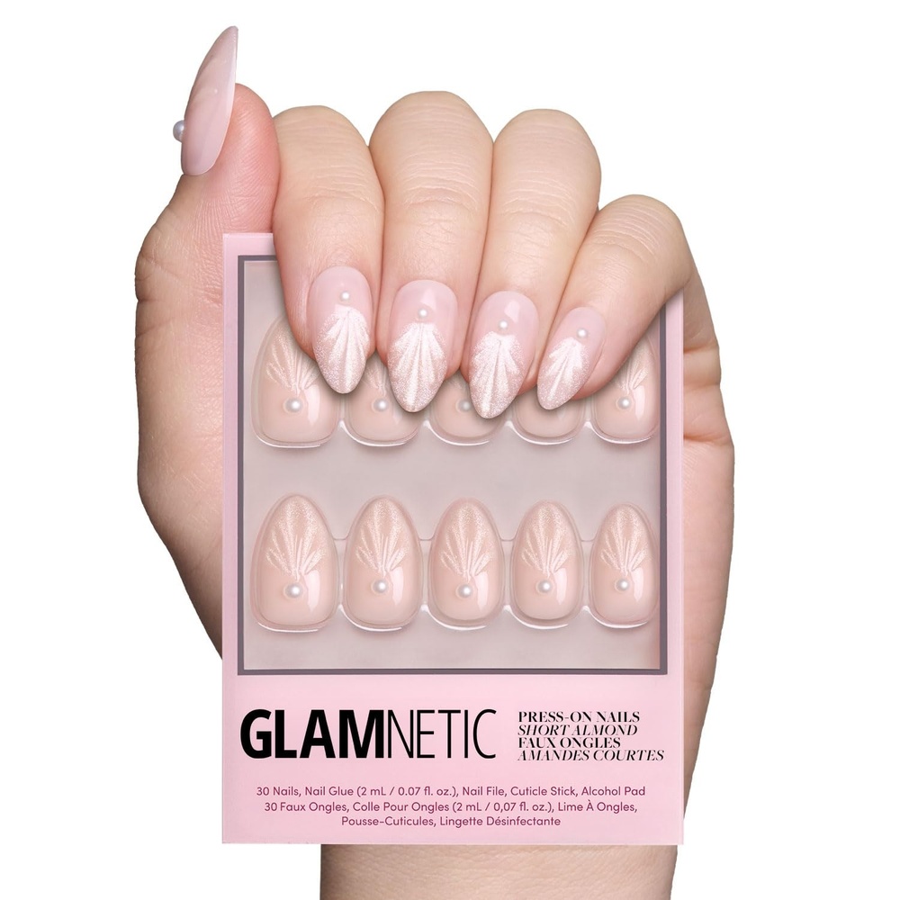 image:imageGlamnetic Press On Nails Short Almond Velvet Fake Nails 30 Pc Full Kit2D Honeymoon