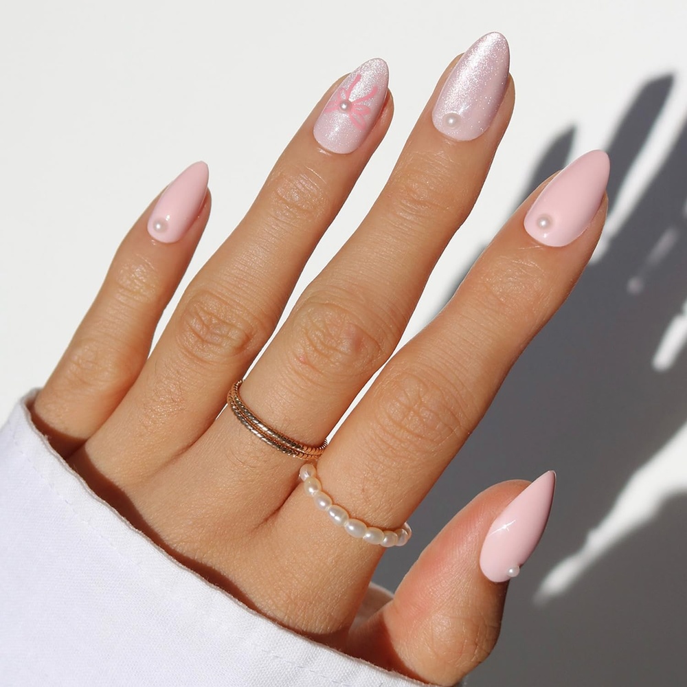 image:imageGlamnetic Press On Nails Short Almond Velvet Fake Nails 30 Pc Full Kit2E Love Knot
