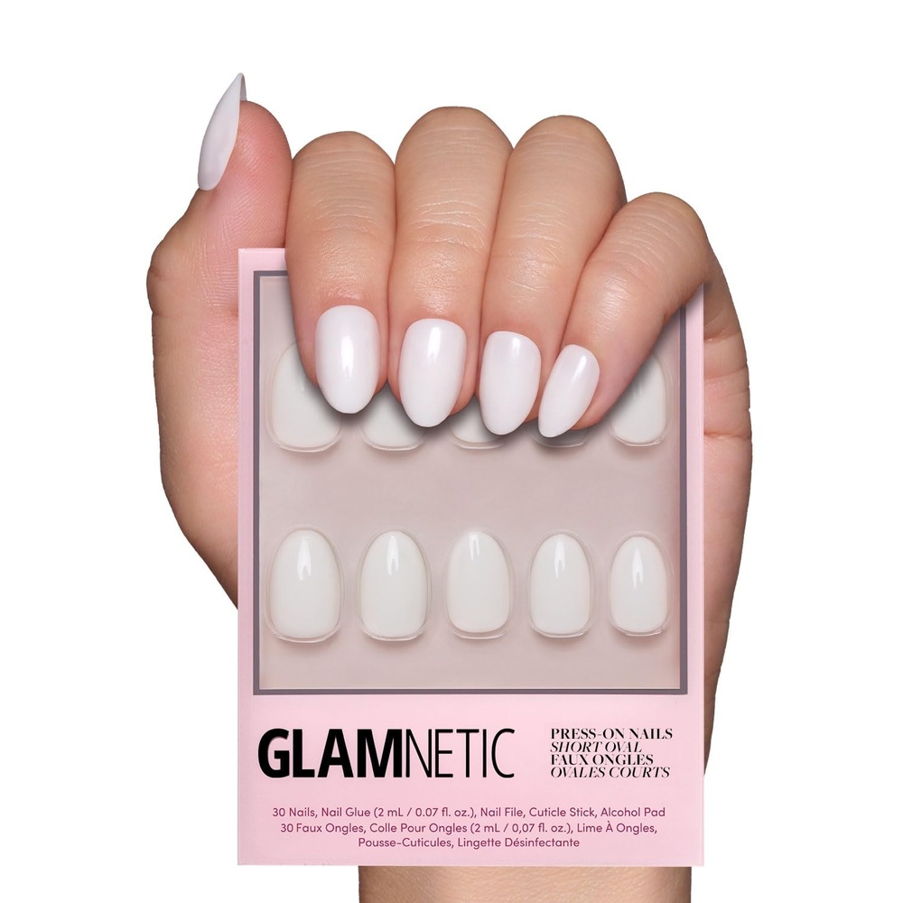image:imageGlamnetic Press On Nails Short Oval Velvet Fake Nails 30 Pc Full Kit2K White Swan