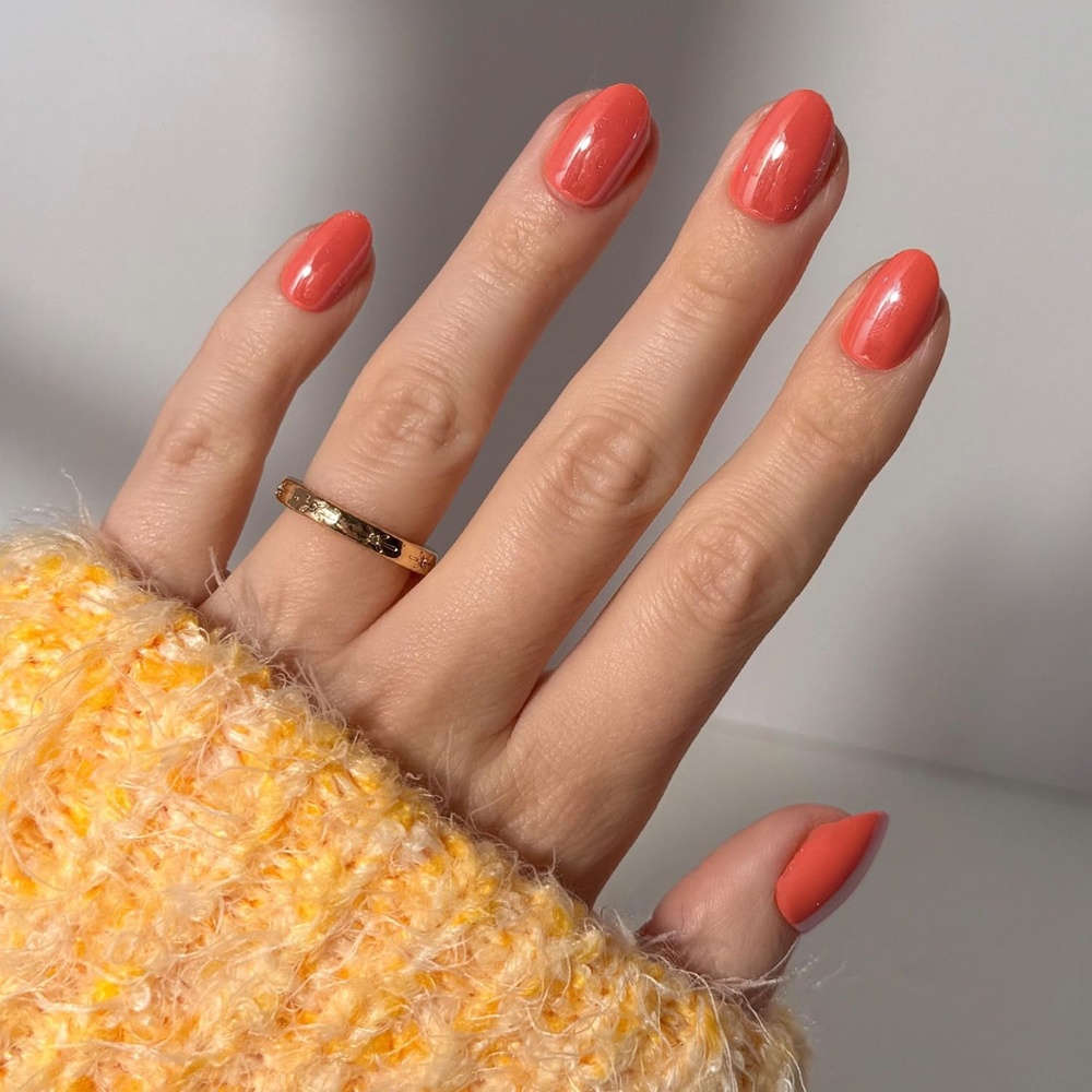 image:imageGlamnetic Press On Nails Short Oval Velvet Fake Nails 30 Pc Full Kit2M Lush Coral