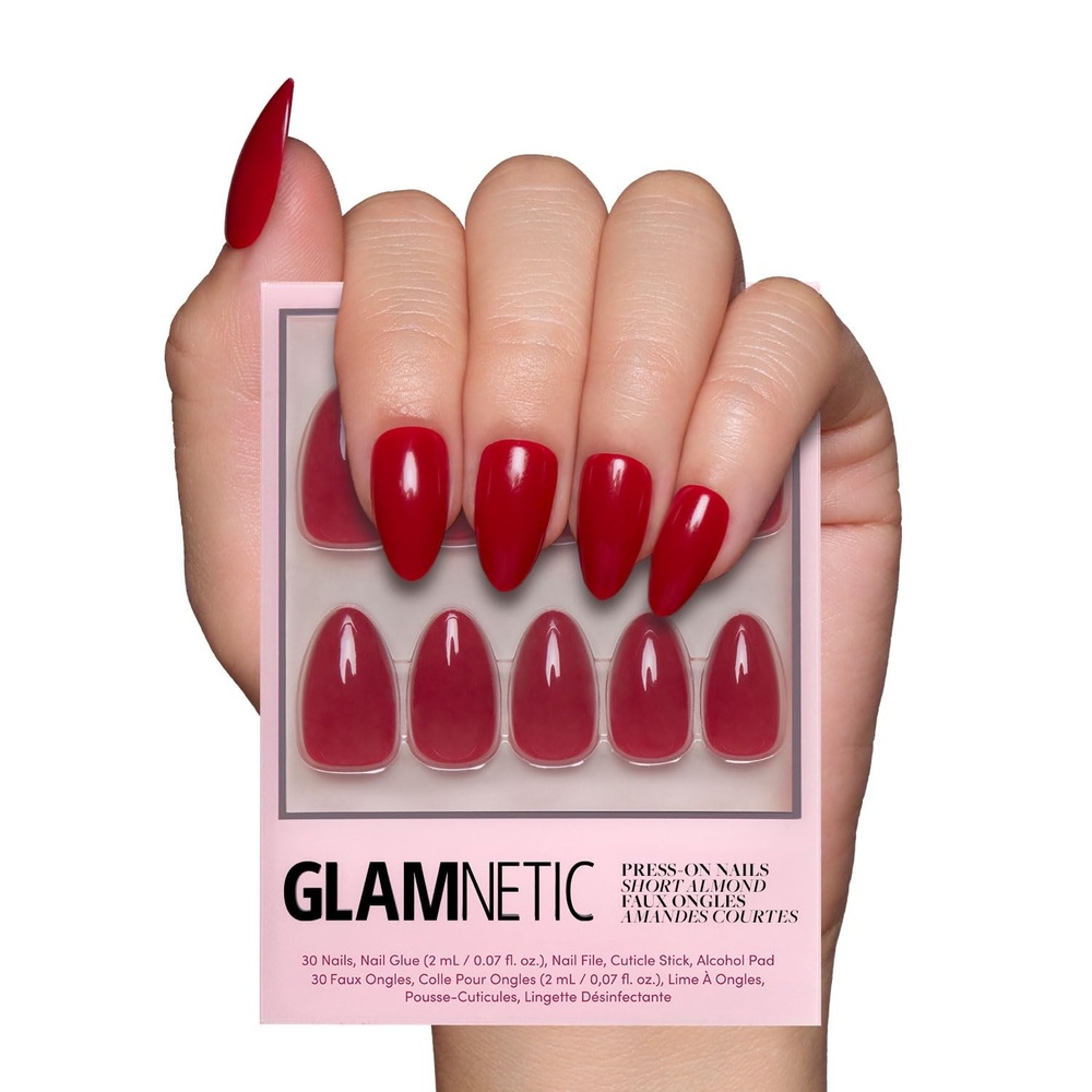 image:imageGlamnetic Press On Nails Short Oval Velvet Fake Nails 30 Pc Full Kit3C Classic Red