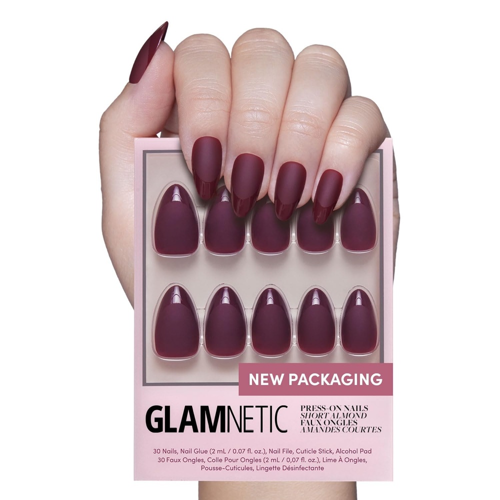 image:imageGlamnetic Press On Nails Short Oval Velvet Fake Nails 30 Pc Full Kit3J Merlot