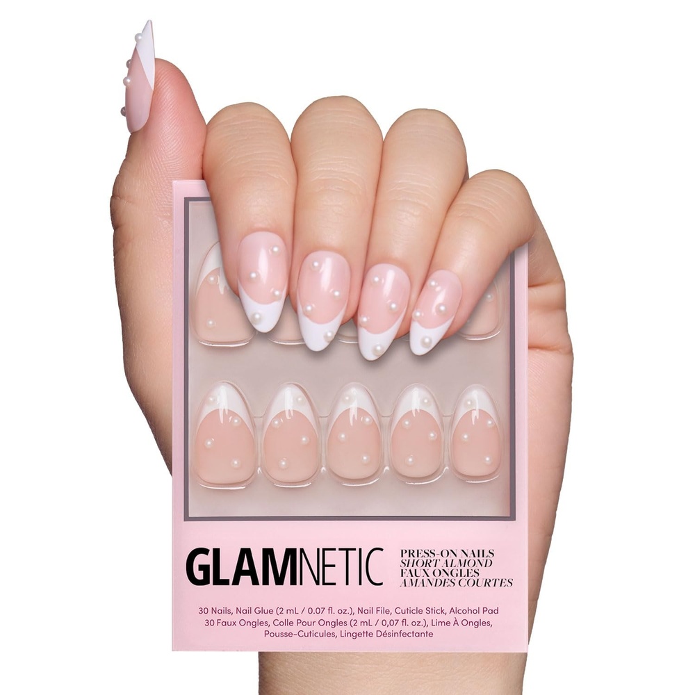 image:imageGlamnetic Press On Nails Short Oval Velvet Fake Nails 30 Pc Full Kit3N French Pearl