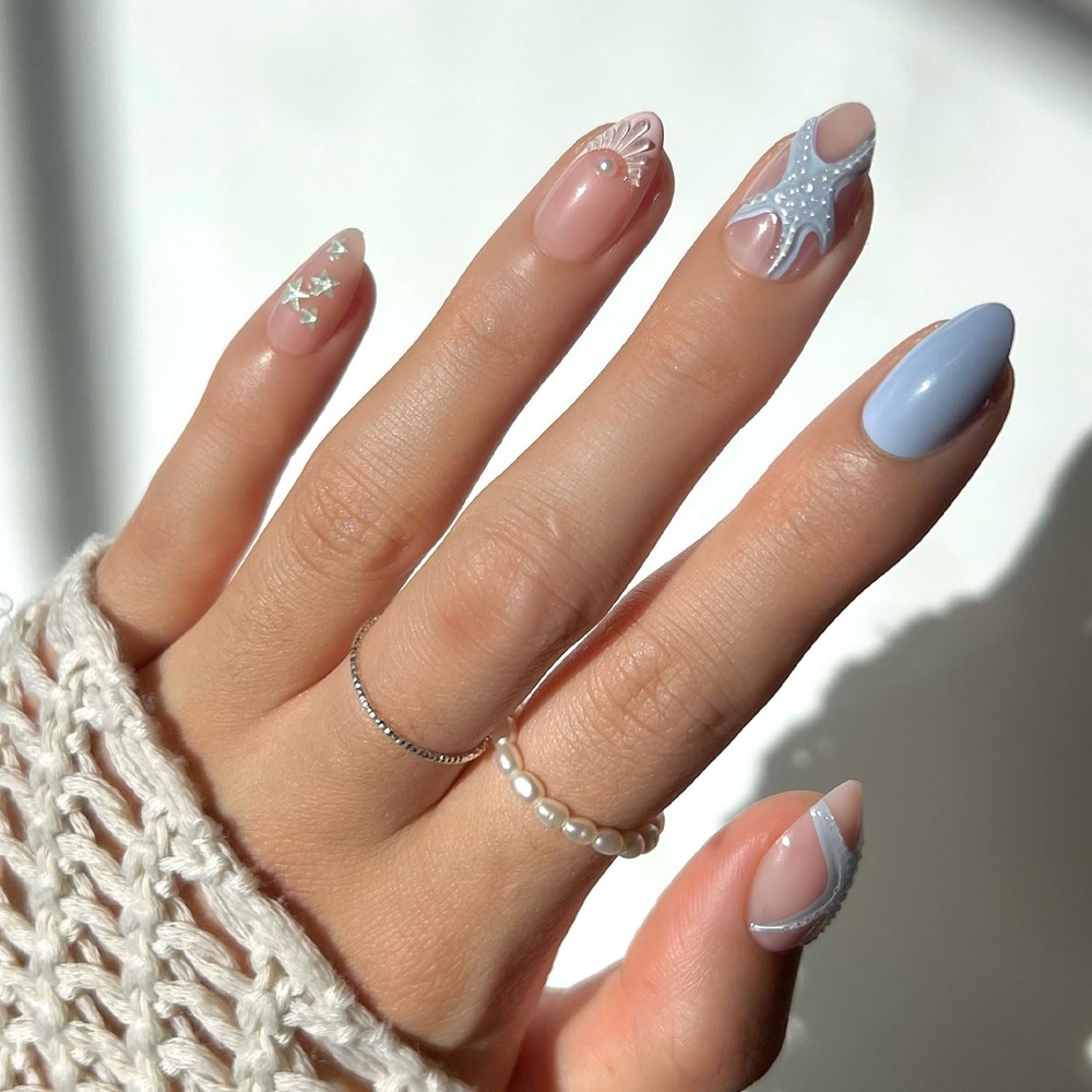 image:imageGlamnetic Press On Nails Short Oval Velvet Fake Nails 30 Pc Full Kit3Q Salty Waves