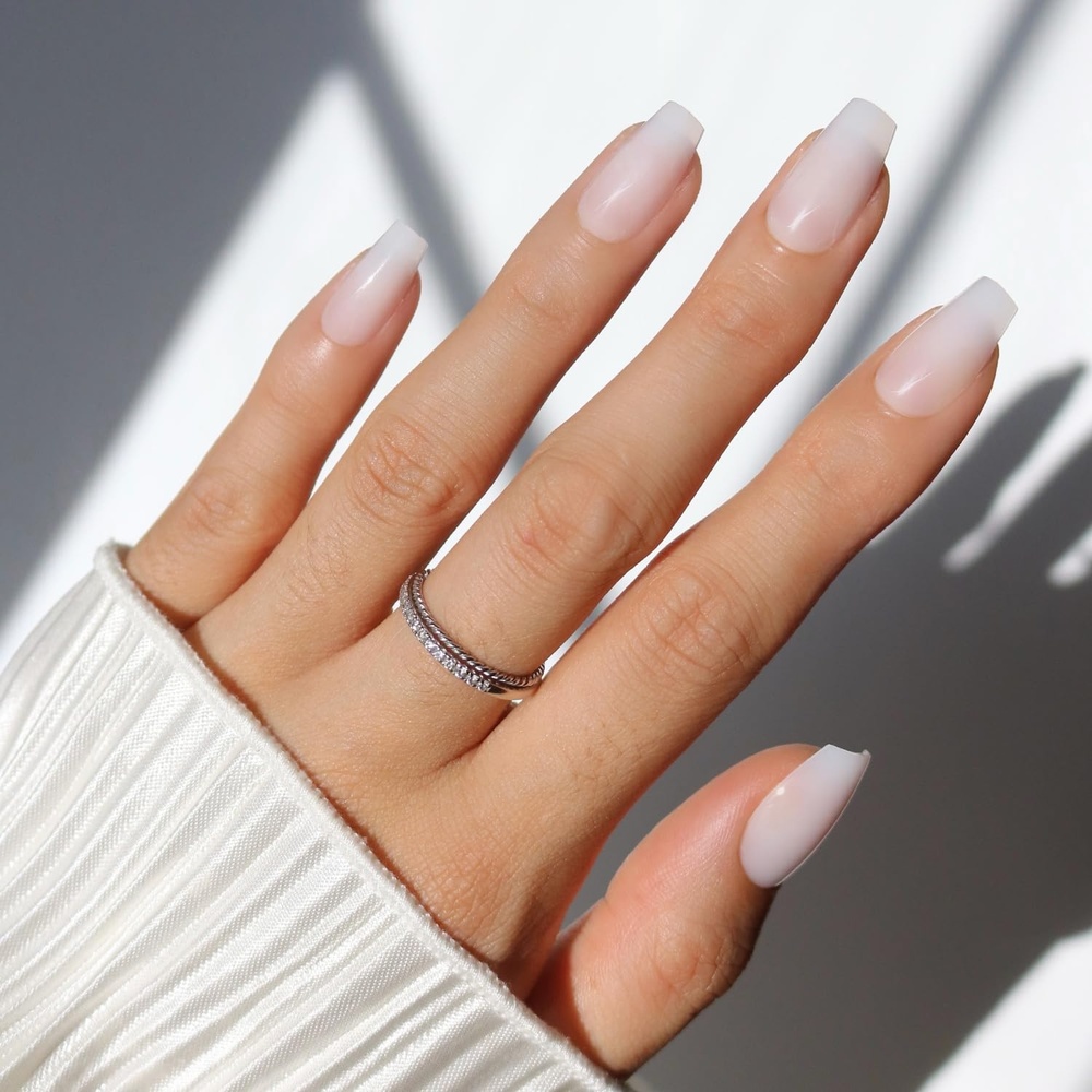 image:imageGlamnetic Press On Nails Short Round Glossy Fake Nails 30 Pc Full Kit4D Oat Milk