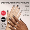 Glamnetic Press On Nails – Medium Square, Glossy Fake Nails 30 Pc Full Kit(Galactic – Black and Silver Cat-Eye)
