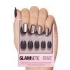 Glamnetic Press On Nails – Medium Square, Glossy Fake Nails 30 Pc Full Kit(Galactic – Black and Silver Cat-Eye)