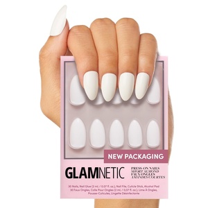 Glamnetic Press On Nails – Medium Square, Glossy Fake Nails 30 Pc Full Kit(Angel – White Solid)