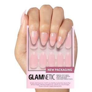 Glamnetic Press On Nails – Medium Square, Glossy Fake Nails 30 Pc Full Kit(Cloud 9 – Light Pink Solid)