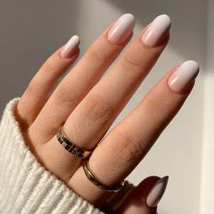 Glamnetic Press On Nails – Medium Square, Glossy Fake Nails 30 Pc Full Kit(Creamer – Nude to White Ombre)
