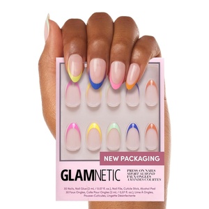 Glamnetic Press On Nails – Medium Square, Glossy Fake Nails 30 Pc Full Kit(Sprinkles – Multicolor French Tip)