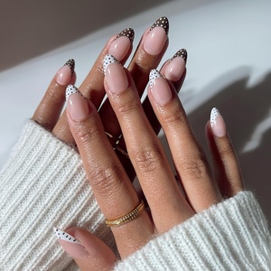 Glamnetic Press On Nails – Short Almond, Glossy Fake Nails 30 Pc Full Kit(1B – Polka In Positano)